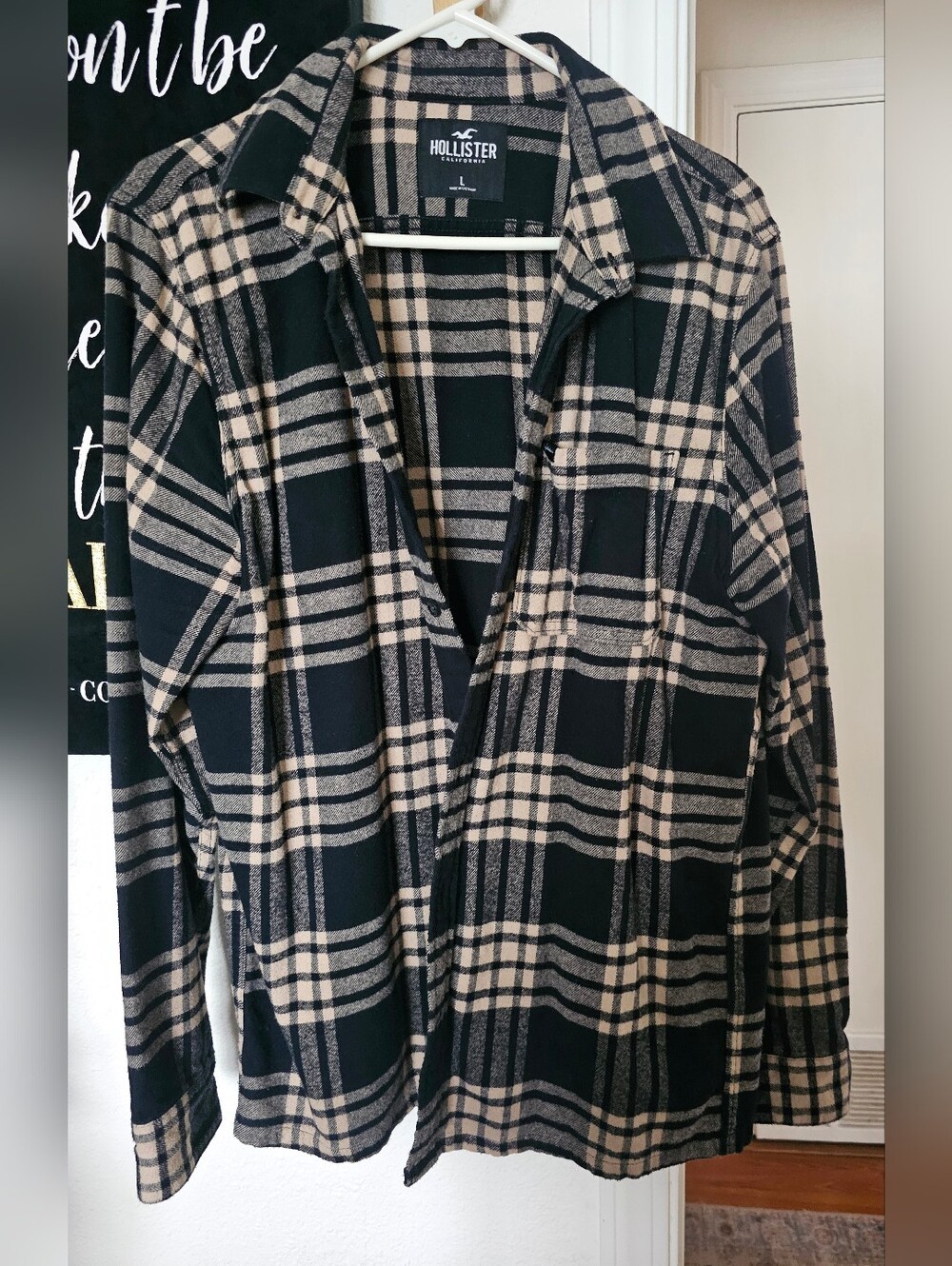 Hollister Black and Cream Plaid Flannel Shirt